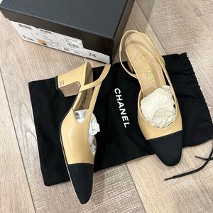 Chanel SLINGBACKS Goatskin & Grosgrain Beige & Black